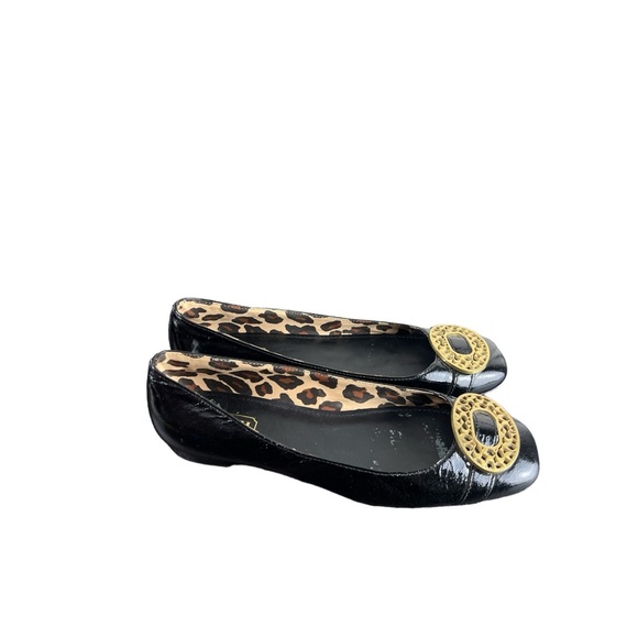 Coach Black Patent Leather Flats with Gold Hardware - Picture 2 of 8